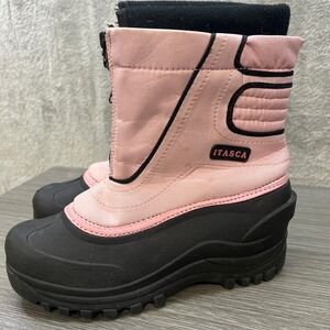 Itasca Kids Girls Pink Black Nylon Winter Snow Boots Size 6 Waterproof Front Zip